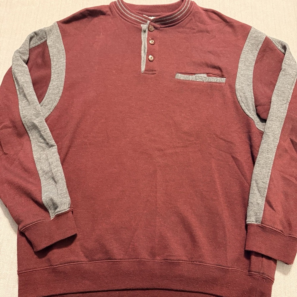 Vintage Lee Sport Mens Large Sweatshirt Burgundy Gray Henley Colorblock 90s